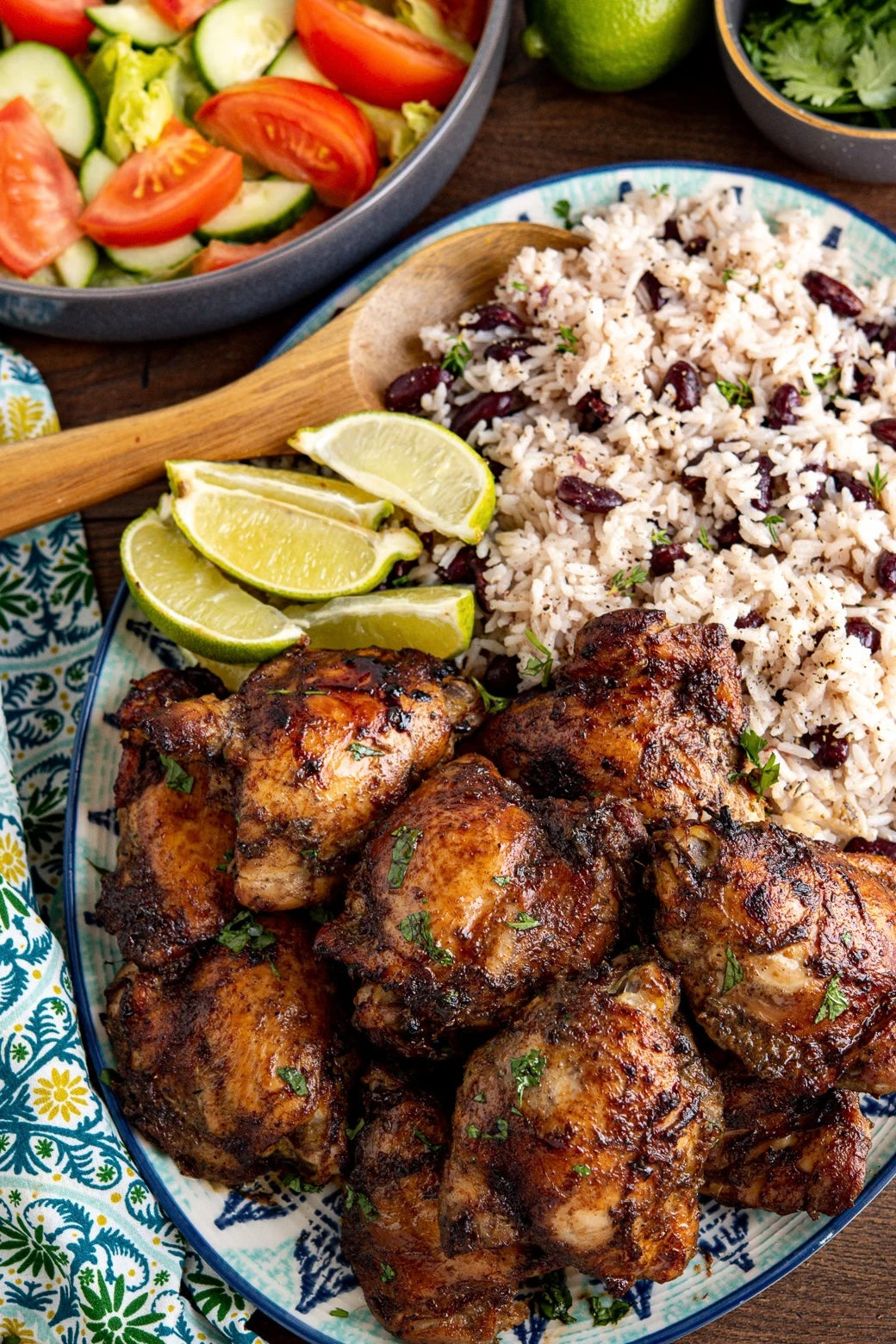 Jerk Chicken With Rice, Kidney Beans And Carrots