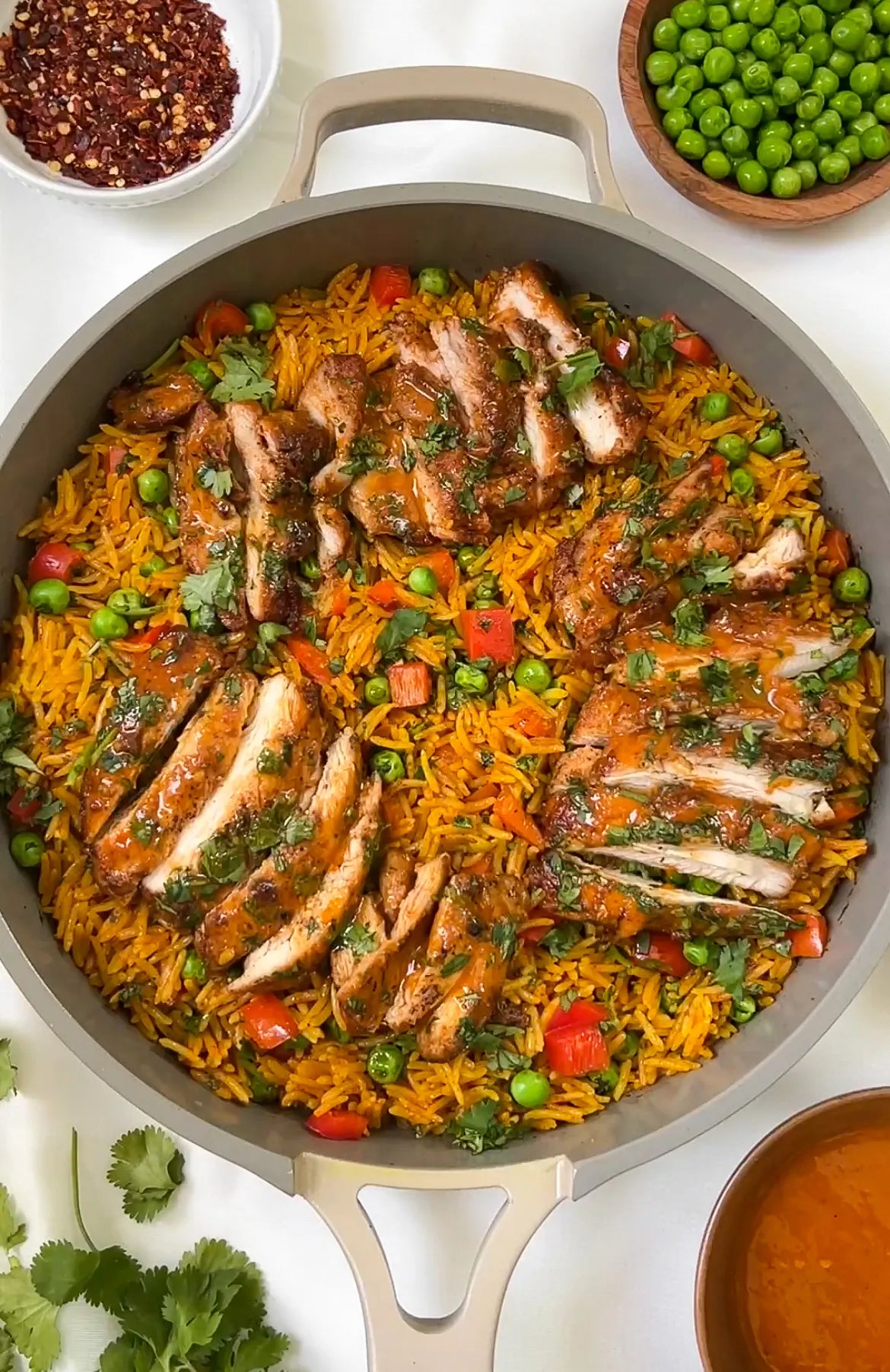 Peri Peri Chicken (THIGH) With Rice And Red Bell Peppers And Peas