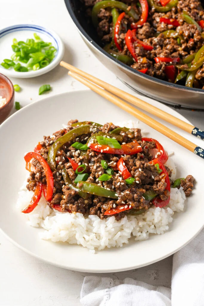 Smoky Beef with fried Rice And Peppers