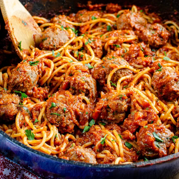 Spaghetti With Crispy Meatballs And Green Beans